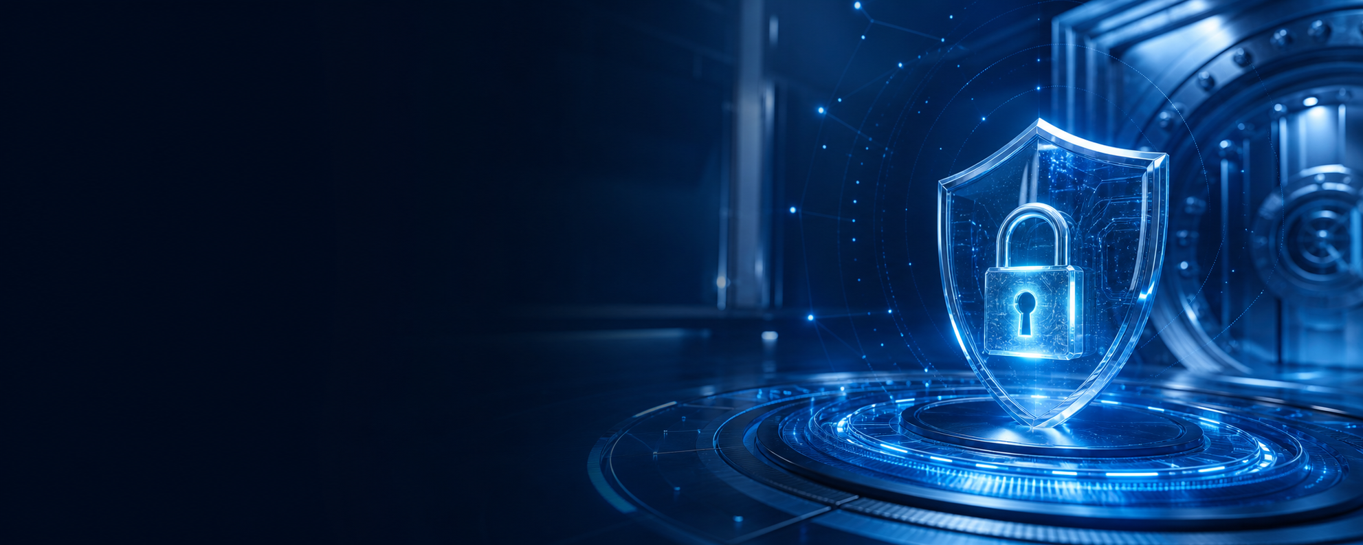 Crystal security shield and lock inside a digital vault